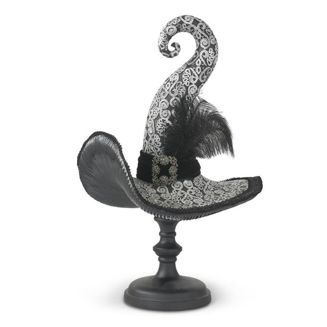 23.75" Black & White Resin Witch Hat on Pedestal