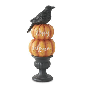9" Resin Happy Halloween Pumpkins on Black Urn with Crow