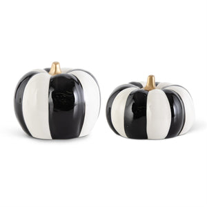 Ceramic Black & White Striped Pumpkins| Available in 5" or 4.5"