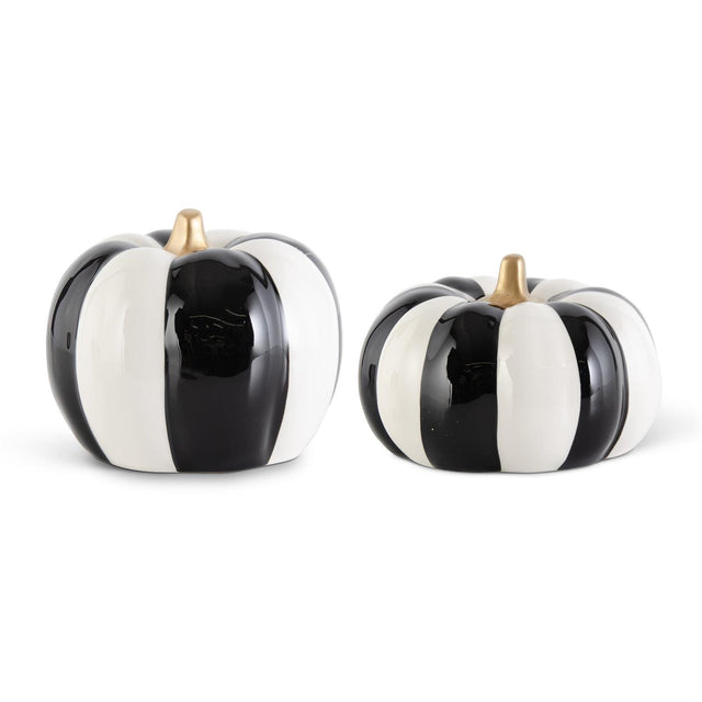 Ceramic Black & White Striped Pumpkins| Available in 5" or 4.5"