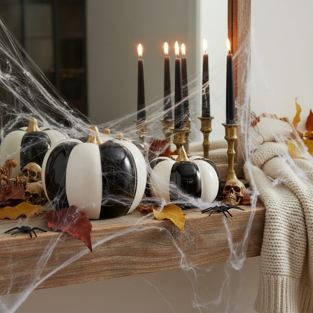 Ceramic Black & White Striped Pumpkins| Available in 5" or 4.5"