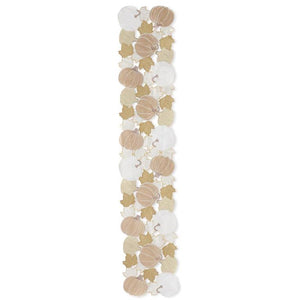 70" Cream Pumpkin & Fall Leaves Embroidered Cutout Table Runner