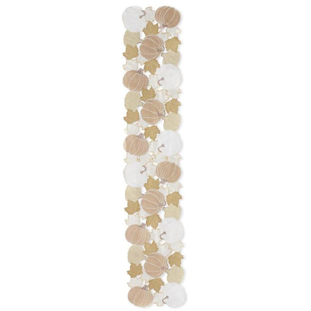 70" Cream Pumpkin & Fall Leaves Embroidered Cutout Table Runner
