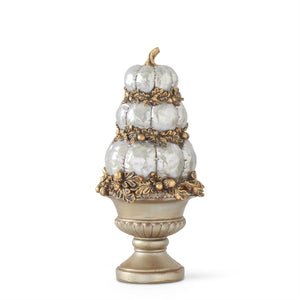 15.25" Silver Resin 3 Stack Pumpkins in Urn