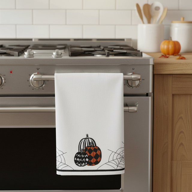 28" White Halloween Pumpkin Hand Towel