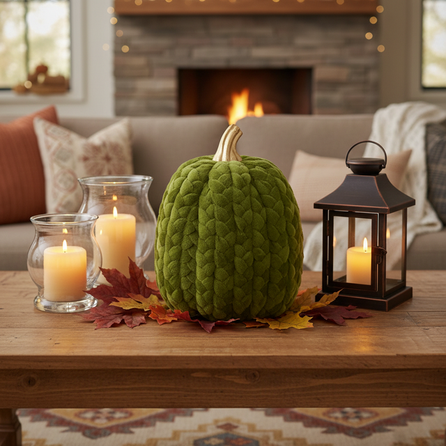 9.75" Green Braided Pumpkin