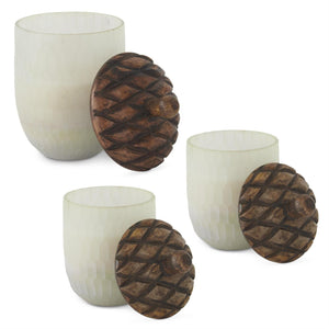 Frosted Glass Acorn Filled Candles with Wood Lid | 3.25",4",5"