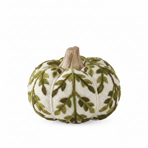 3.5" Cream & Green Foliage Knit Pumpkin