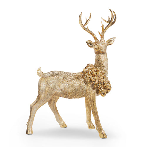 29.5" Gold Deer Standing with Wreath
