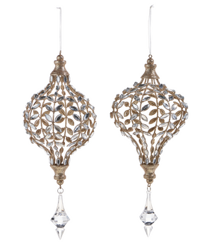 14" Jeweled Drop Ornament with Champagne Glitter