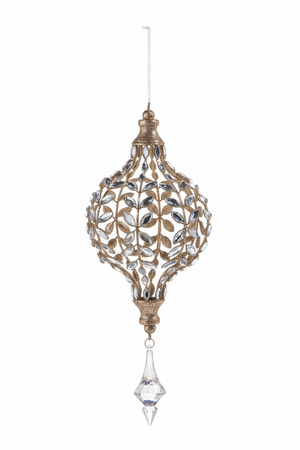 14" Jeweled Drop Ornament with Champagne Glitter- Set of 2 Assorted