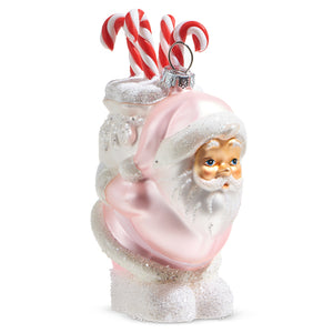 5" Pink Santa with Candy Cane Ornament