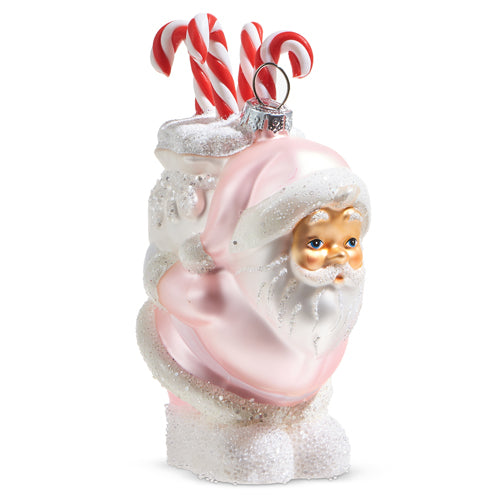 5" Pink Santa with Candy Cane Ornament