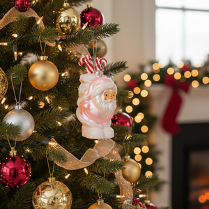 5" Pink Santa with Candy Cane Ornament