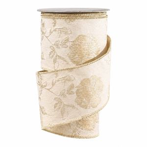 4" x 10yd Gold Metallic Jacquard Dupioni Fused Ribbon