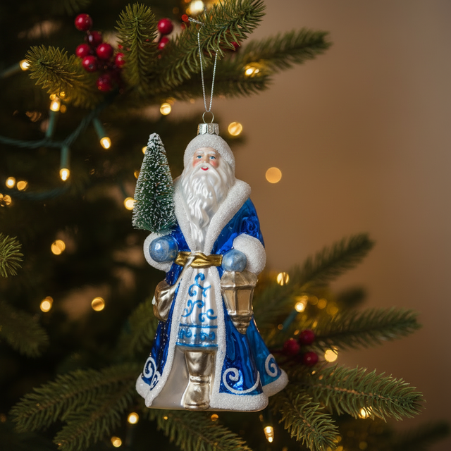 7" Chinoiserie Santa with Tree Ornament