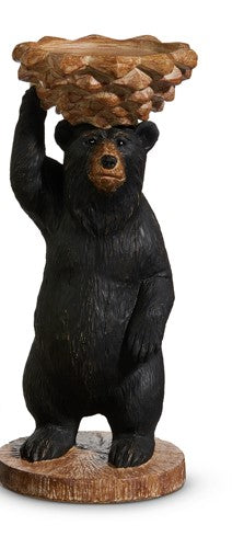 10" Black Bear Standing with Pinecones Candle Holder