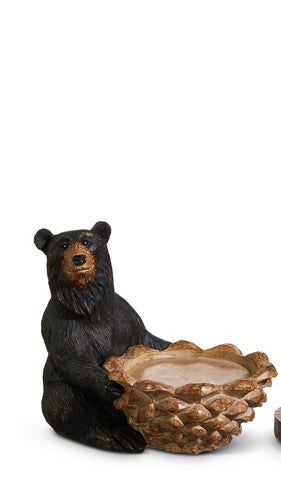 5.5" Black Bear Sitting with Pinecones Candle Holder