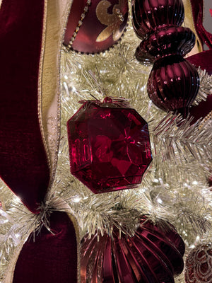 6" Burgundy Square Jewel Glitter Ornament