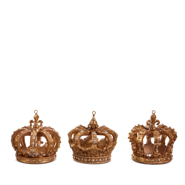 3.5" Gold Crown Ornaments | Set of 3