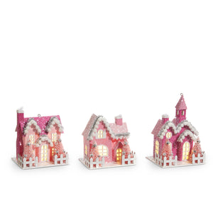 5" Pink Lighted Village Ornament