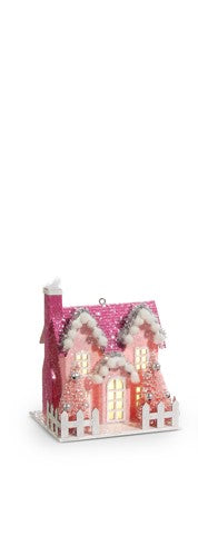 5" Pink Lighted Village Ornament