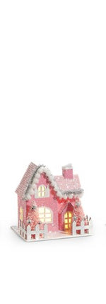 5" Pink Lighted Village Ornament