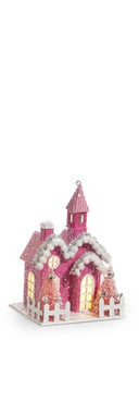 5" Pink Lighted Village Ornament