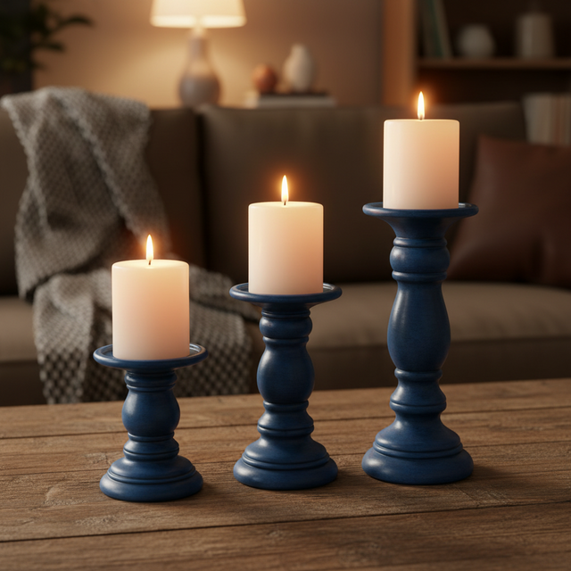 10" Blue Candle Holders | Set/3 Americana