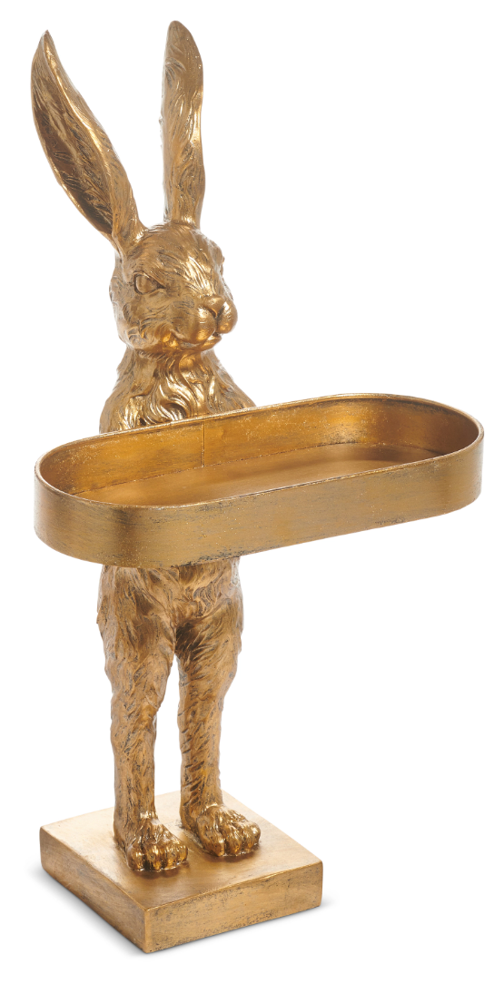 18.25" Gold Rabbit with Tray