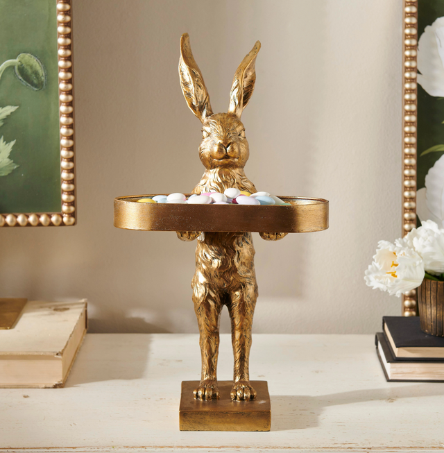 18.25" Gold Rabbit with Tray