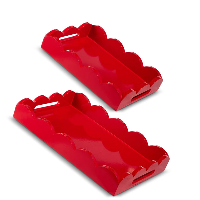 18.5" Red Scalloped Tray Set