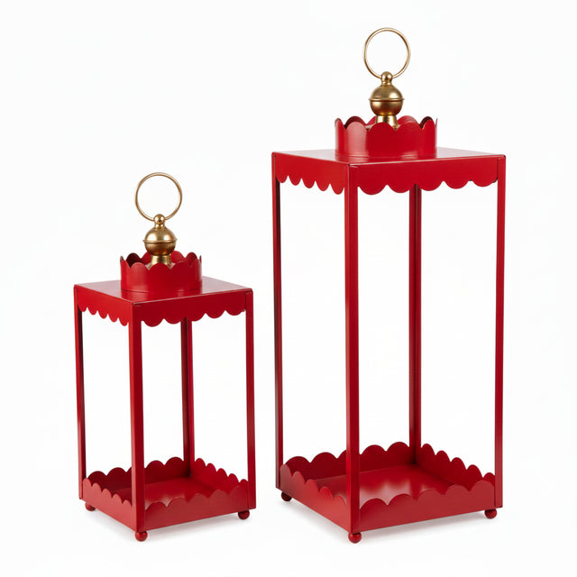 Red Scalloped Lanterns Set