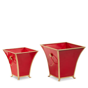 12.25" Red and Gold Cache Pots | Set of 2