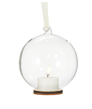 5.5" Clear Ornament with Ivory Tealight