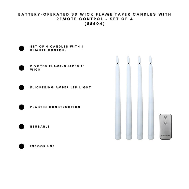 Battery Operated 3D Wick Flame Taper Candles with Remote