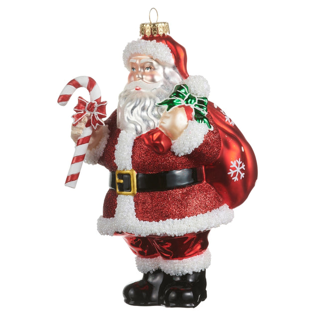 8" Santa with Candy Cane Ornament