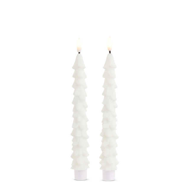 10.5" Glittered White Tree Taper Candles Set