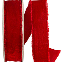 1 inch X 5 yards Dutchess Velvet Frayed Edge Wired Ribbon, Red