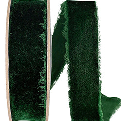 1 inch X 5 yards Dutchess Velvet Frayed Edge Wired Ribbon, Emerald