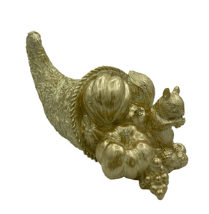 16" Resin Cornucopia with Fruit and Squirrel