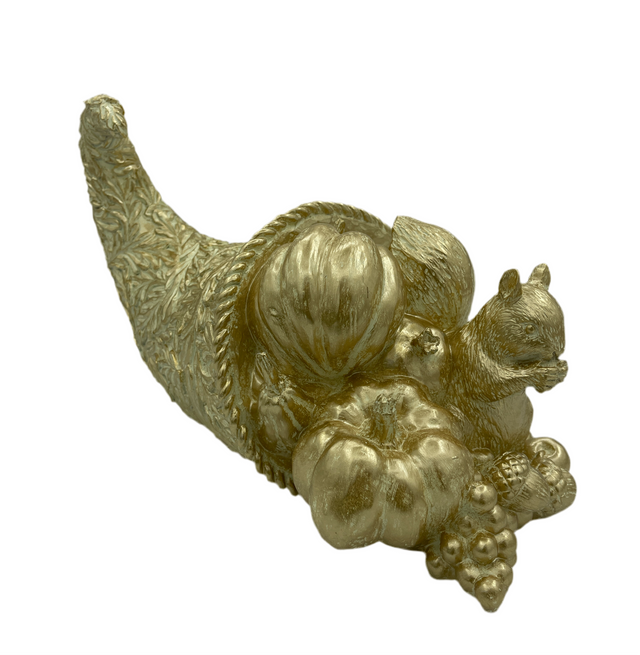 16" Resin Cornucopia with Fruit and Squirrel