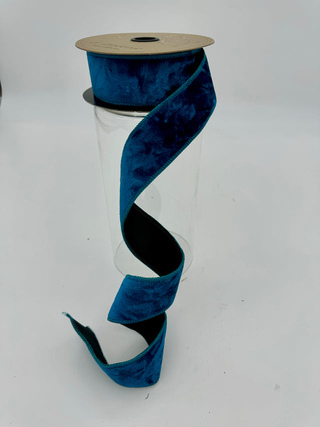 1.5" Teal Blue Crushed Velvet Ribbon- 10 Yards