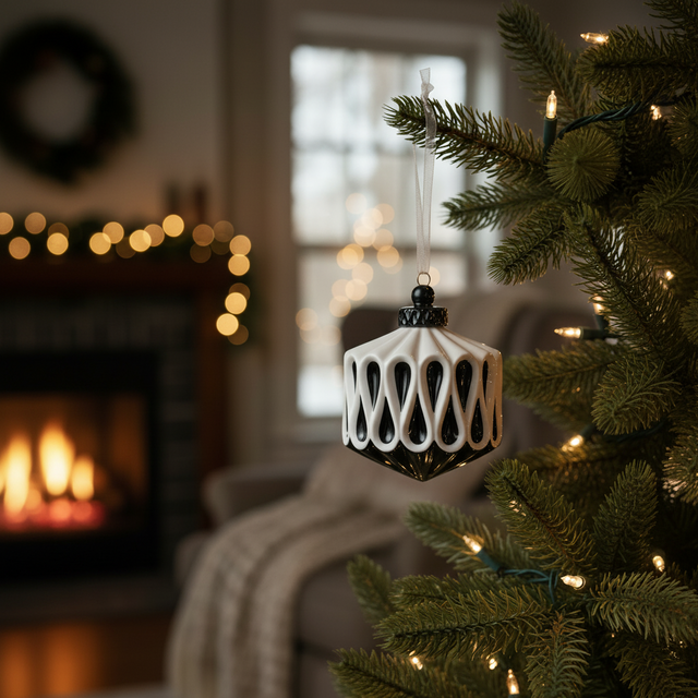 3.5" Hand-Blown Porcelain Bauble | Black & White