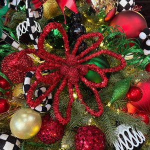 24" Red Sequin Open Petal Poinsettia