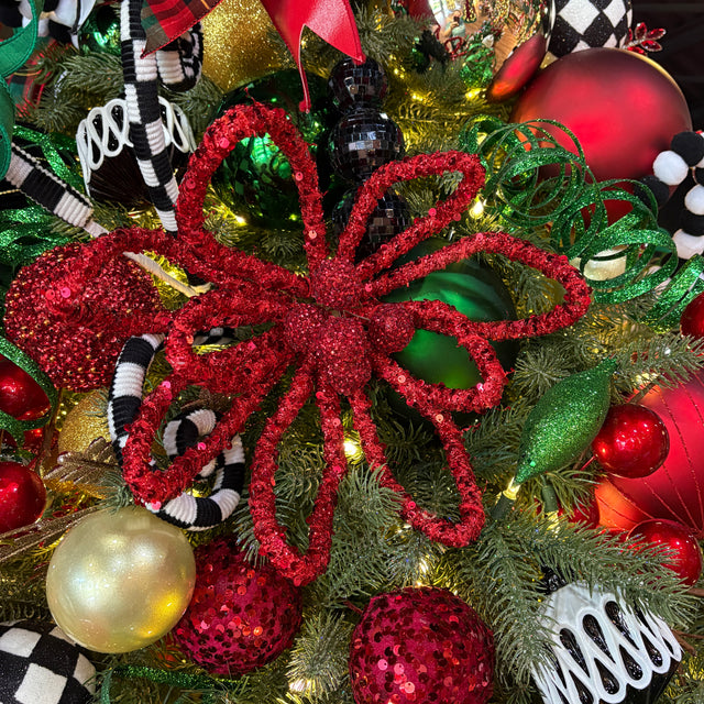 24" Red Sequin Open Petal Poinsettia