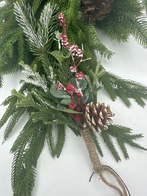 13” Frosted Pine Drop with Berries and Pinecone