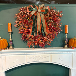 42H" × 36W" Autumn Orchard Custom Fall Wreath with Bow