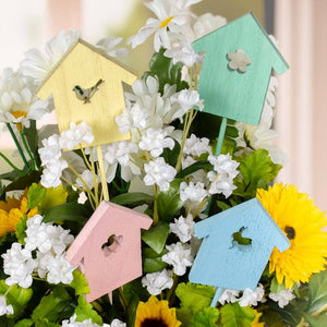 12" Wood Birdhouse Stem | Pink Blue Green Yellow