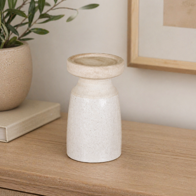 7.25" Natural Ceramic Candle Holder